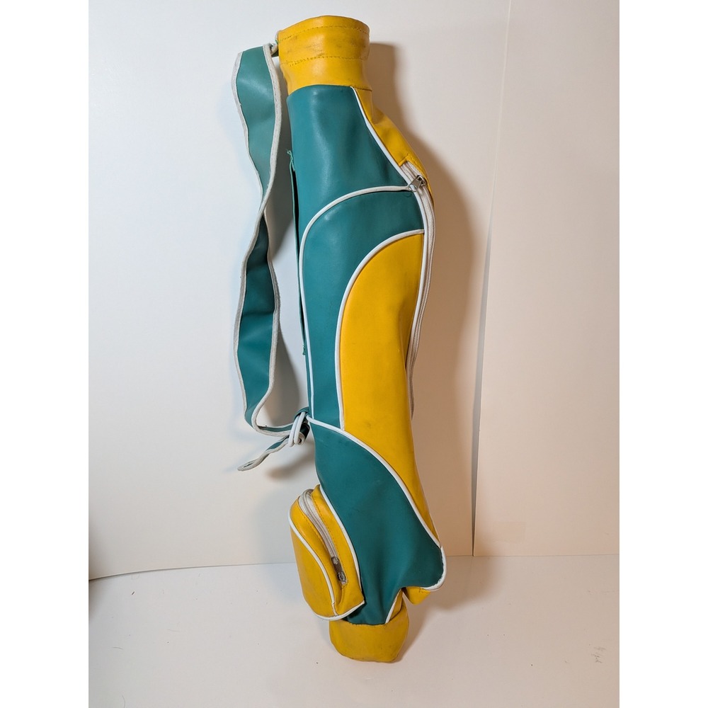 Vintage Yellow Teal Colorblock Vinyl Sunday Golf Bag Carry Case Toy kids
